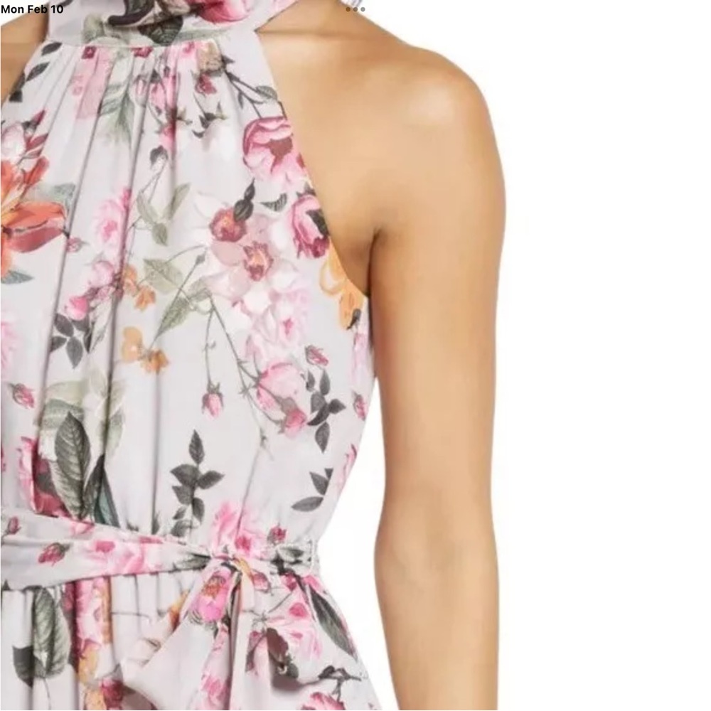 Eliza J Floral Print Maxi Dress Pink Halter Neck Bow Back Sleeveless Size 4 - Picture 5 of 10